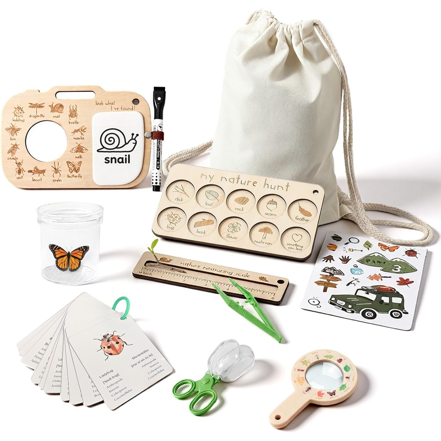 Hunting Outdoor Boys - 子供用虫捕りキット、虫箱、学習カード、観察ボード付き、屋外遊び、虫探しアドベンチャー、女の子と男の子へのプレゼント