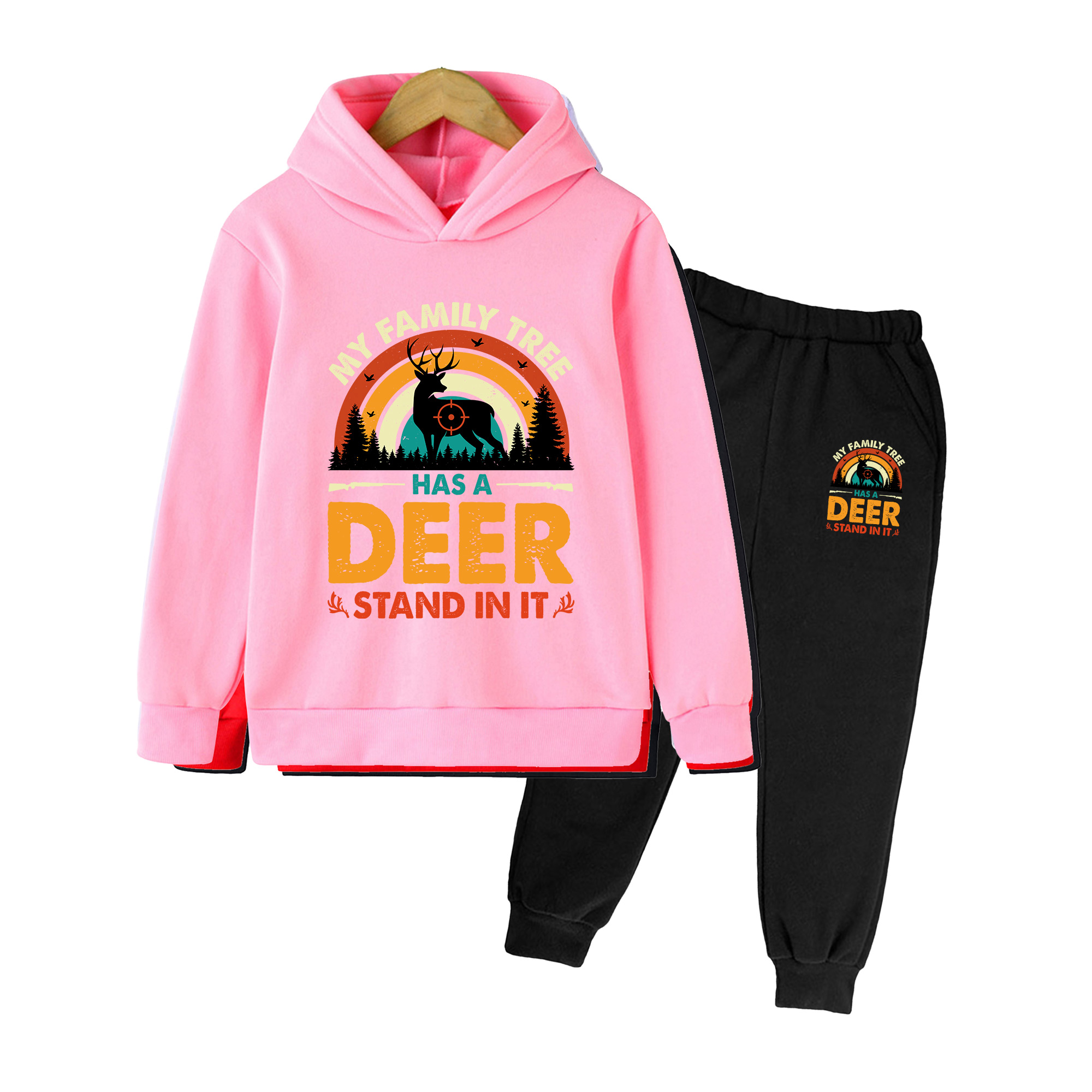 キッズ用フーディー＆スウェットパンツセット、レトロな鹿狩り柄 - Hunting Outdoor Boys のレビューと価格