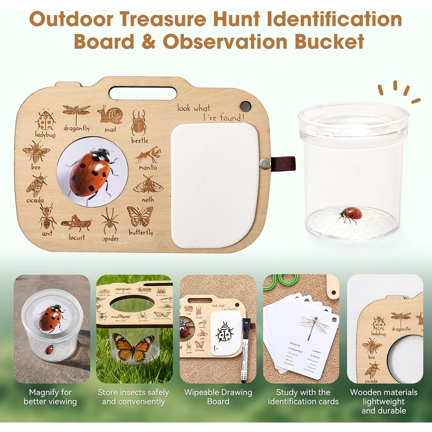 子供用虫捕りキット、虫箱、学習カード、観察ボード付き、屋外遊 - Hunting Outdoor Boys のレビューと価格
